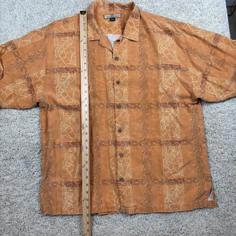Tommy Bahama Silk Camp‎ Shirt Mens XL Orange Excellent Tropical Leaf Jacquard